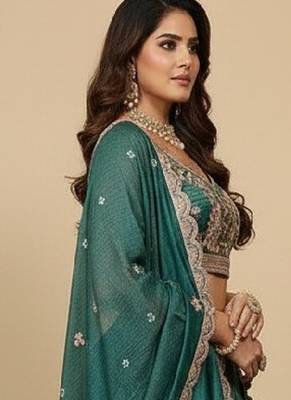 Rama Green Embroidery Tissue Lehenga Choli with Dupatta 4