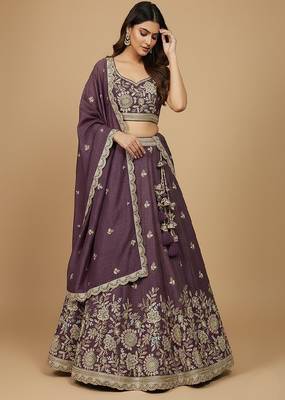 Purple Embroidery Tissue Lehenga Choli with Dupatta 1