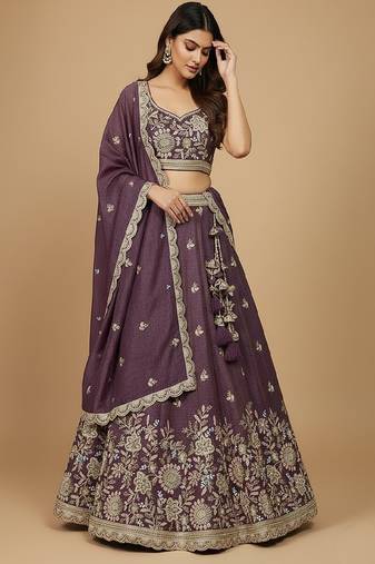 Purple Embroidery Tissue Lehenga Choli with Dupatta