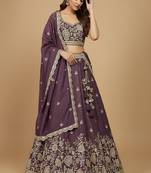 Purple Embroidery Tissue Lehenga Choli with Dupatta