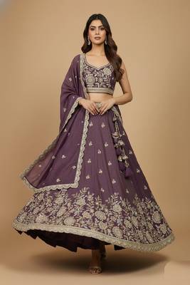 Purple Embroidery Tissue Lehenga Choli with Dupatta 2