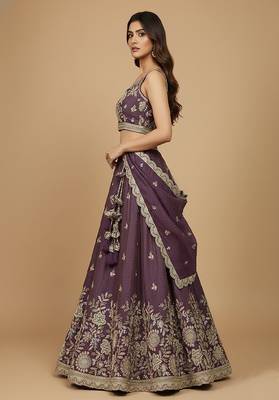 Purple Embroidery Tissue Lehenga Choli with Dupatta 3