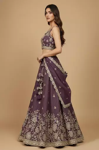 Purple Embroidery Tissue Lehenga Choli with Dupatta