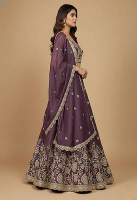 Purple Embroidery Tissue Lehenga Choli with Dupatta 4