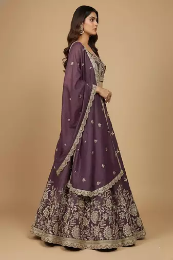 Purple Embroidery Tissue Lehenga Choli with Dupatta