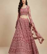 Rose Pink Cording Heavy Embroidred Net Lehenga Choli with Dupatta