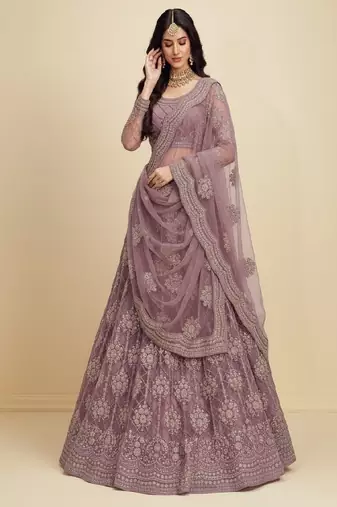 Violet Cording Embroidred With Diamond Net Lehenga Choli with Dupatta