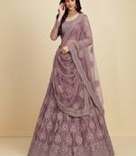 Violet Cording Embroidred With Diamond Net Lehenga Choli with Dupatta