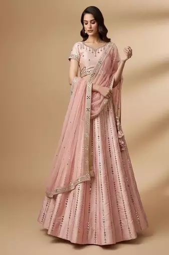 Pink Heavy Embroidred With Real Mirron, Zarkan Heavy Silk Lehenga Choli with Dupatta