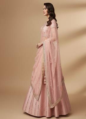 Pink Heavy Embroidred With Real Mirron, Zarkan Heavy Silk Lehenga Choli with Dupatta 3