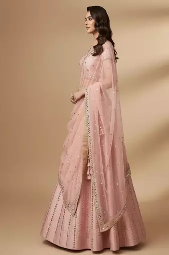 Pink Heavy Embroidred With Real Mirron, Zarkan Heavy Silk Lehenga Choli with Dupatta