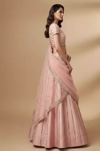Pink Heavy Embroidred With Real Mirron, Zarkan Heavy Silk Lehenga Choli with Dupatta