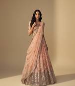 Light Peach Pink Sequince, Thread With Zari Soft Net Lehenga Choli with Dupatta