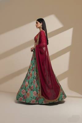 Blue Printed, Sequince, Thread With Zari Organza Lehenga Choli with Dupatta 3