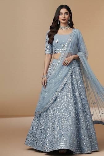 Blue Gota Patti Embridered Georgette Lehenga Choli with Dupatta