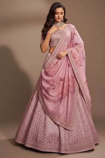 Pink Printed, Sequince, Thread With Zari Art Silk Lehenga Choli with Dupatta