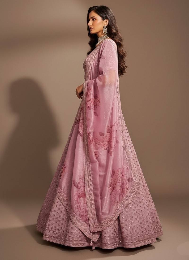 Pink Printed, Sequince, Thread With Zari Art Silk Lehenga Choli with Dupatta