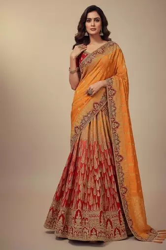 Multi Khatli Weaving Silk Lehenga Choli with Dupatta