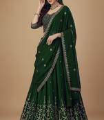 Green Sequence 9mm , Embroidery Thread , Zari Georgette Lehenga Choli with Dupatta