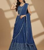 Blue Multi Needle , Sequence 9mm , Embroidery , Zari Faux Georgette Lehenga Choli with Dupatta