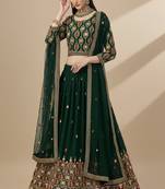 Green Multi Needle , Sequence 5mm , Coding , Embroidery , Zari Faux Georgette Lehenga Choli with Dupatta