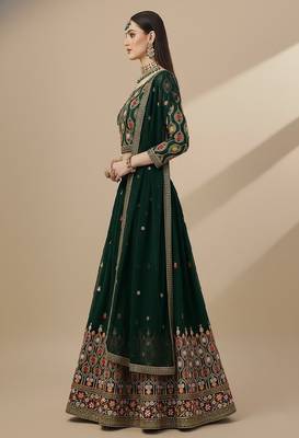 Green Multi Needle , Sequence 5mm , Coding , Embroidery , Zari Faux Georgette Lehenga Choli with Dupatta 3