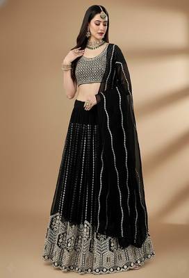 Black Embroidery Sequence Faux Georgette Lehenga Choli with Dupatta 1