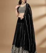 Black Embroidery Sequence Faux Georgette Lehenga Choli with Dupatta