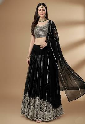 Black Embroidery Sequence Faux Georgette Lehenga Choli with Dupatta 2
