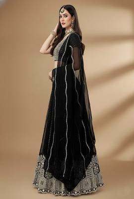 Black Embroidery Sequence Faux Georgette Lehenga Choli with Dupatta 3