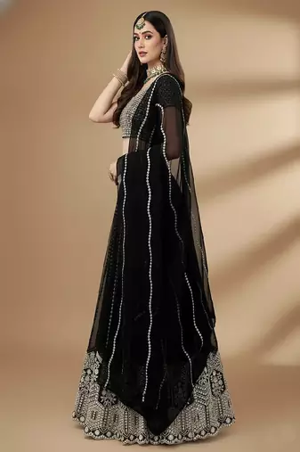 Black Embroidery Sequence Faux Georgette Lehenga Choli with Dupatta