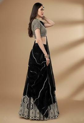 Black Embroidery Sequence Faux Georgette Lehenga Choli with Dupatta 4