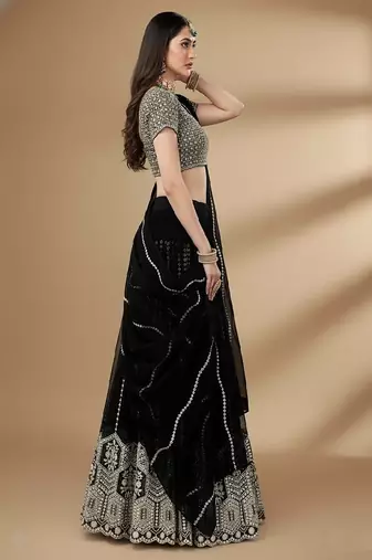 Black Embroidery Sequence Faux Georgette Lehenga Choli with Dupatta