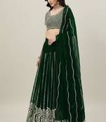 Green Embroidery Sequence Faux Georgette Lehenga Choli with Dupatta