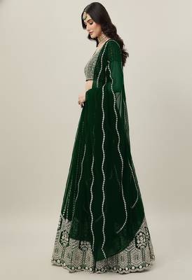 Green Embroidery Sequence Faux Georgette Lehenga Choli with Dupatta 3