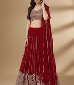 Red Embroidery Sequence Faux Georgette Lehenga Choli with Dupatta