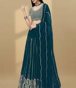 Teal Embroidery Sequence Faux Georgette Lehenga Choli with Dupatta