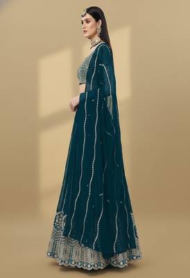 Teal Embroidery Sequence Faux Georgette Lehenga Choli with Dupatta 3