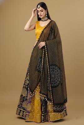Multi Digital Printed With Embroidery, Sequence, Zari Faux Georgette Lehenga Choli with Dupatta 1