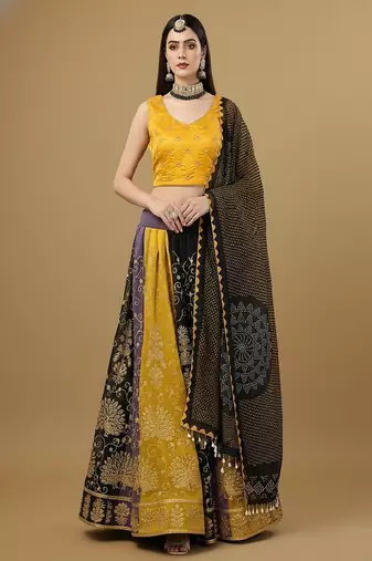 Multi Digital Printed With Embroidery, Sequence, Zari Faux Georgette Lehenga Choli with Dupatta