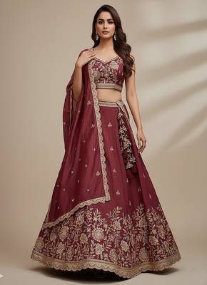 Pink Embroidery Tissue Lehenga Choli with Dupatta 1