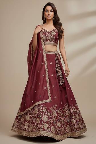 Pink Embroidery Tissue Lehenga Choli with Dupatta