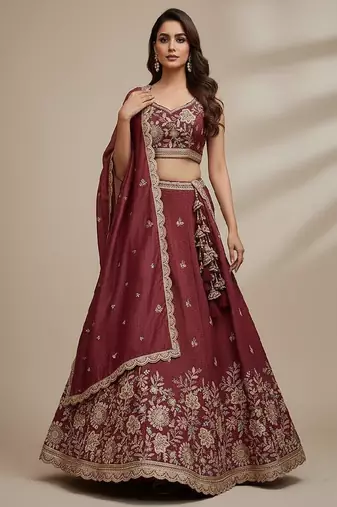 Pink Embroidery Tissue Lehenga Choli with Dupatta