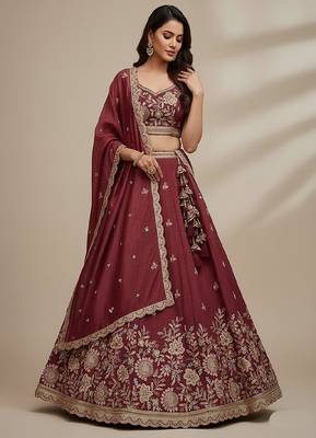 Pink Embroidery Tissue Lehenga Choli with Dupatta 2
