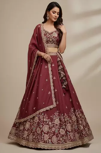 Pink Embroidery Tissue Lehenga Choli with Dupatta