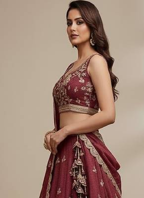 Pink Embroidery Tissue Lehenga Choli with Dupatta 3