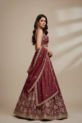 Pink Embroidery Tissue Lehenga Choli with Dupatta 4