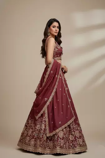 Pink Embroidery Tissue Lehenga Choli with Dupatta