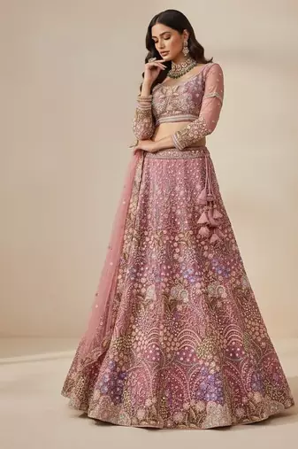 Light Pink Embroidery Net Lehenga Choli with Dupatta