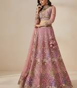 Light Pink Embroidery Net Lehenga Choli with Dupatta